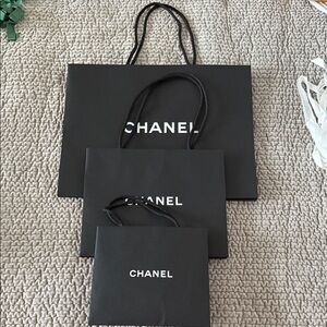 CHANEL Authentic Paper Shopping Bags Classic Black Bag Trio